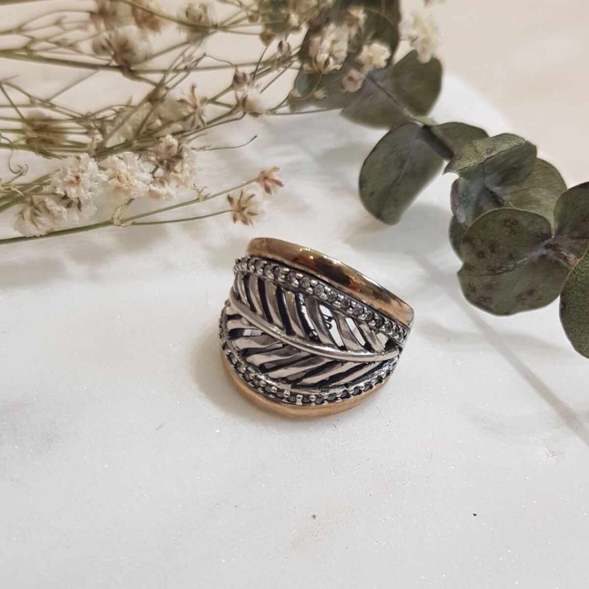 Anillo Palmer Bombe - Plata y Oro 