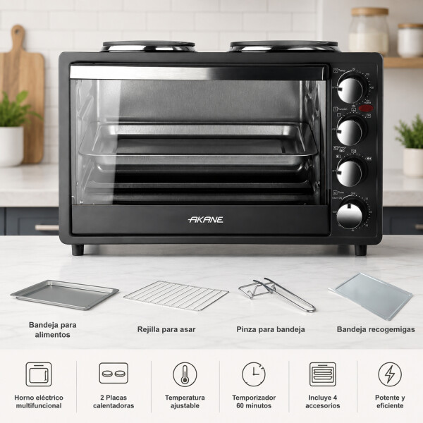 Horno Eléctrico 30 L Con 2 Discos A.81051 HORNO ELECTRICO 30L AKANE C/ANAFE 81051