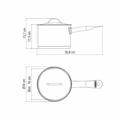 Olla honda c/mango y tapa ø16cm. 2,2 lts. "prof" TF1776