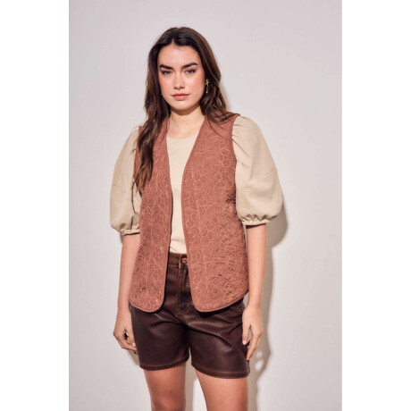 Chaleco Bordados Reversible Gamuza Mocha