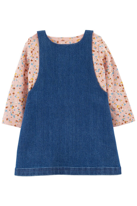 Set tres piezas jumper jean, blusa y medias de algodón Set tres piezas jumper jean, blusa y medias de algodón