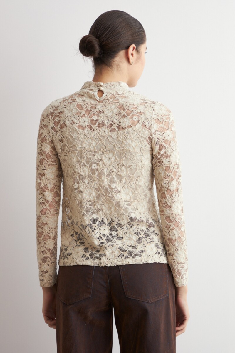 Media polera de encaje beige