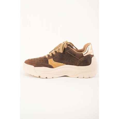 Zapatilla Cuero Combinada Marron