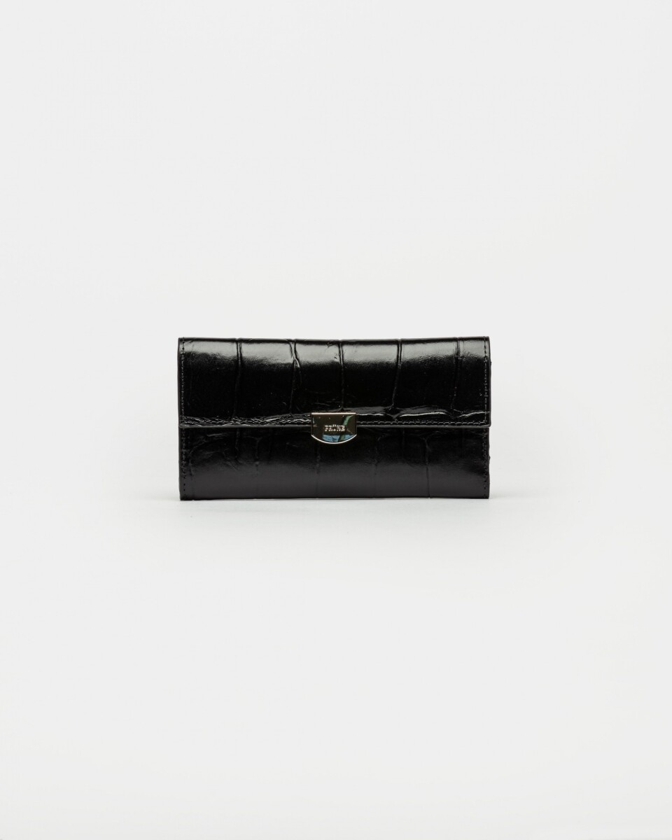 Billetera Dalia En Cuero Grabado Croco - Negro 