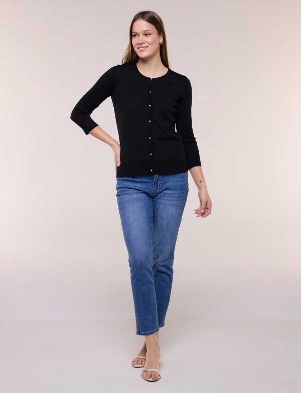 Cardigan Manga 3/4 Con Botones Florales Metalicos NEGRO