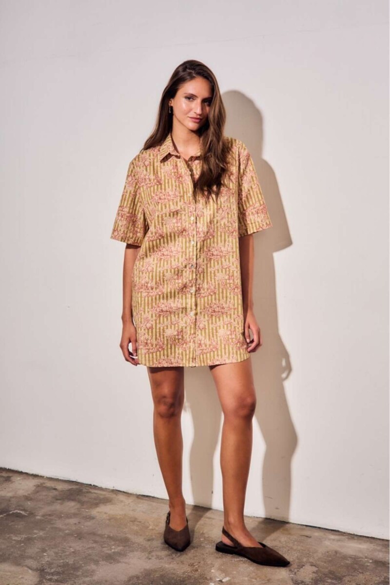 Vestido Camisero Con Lino - Print 