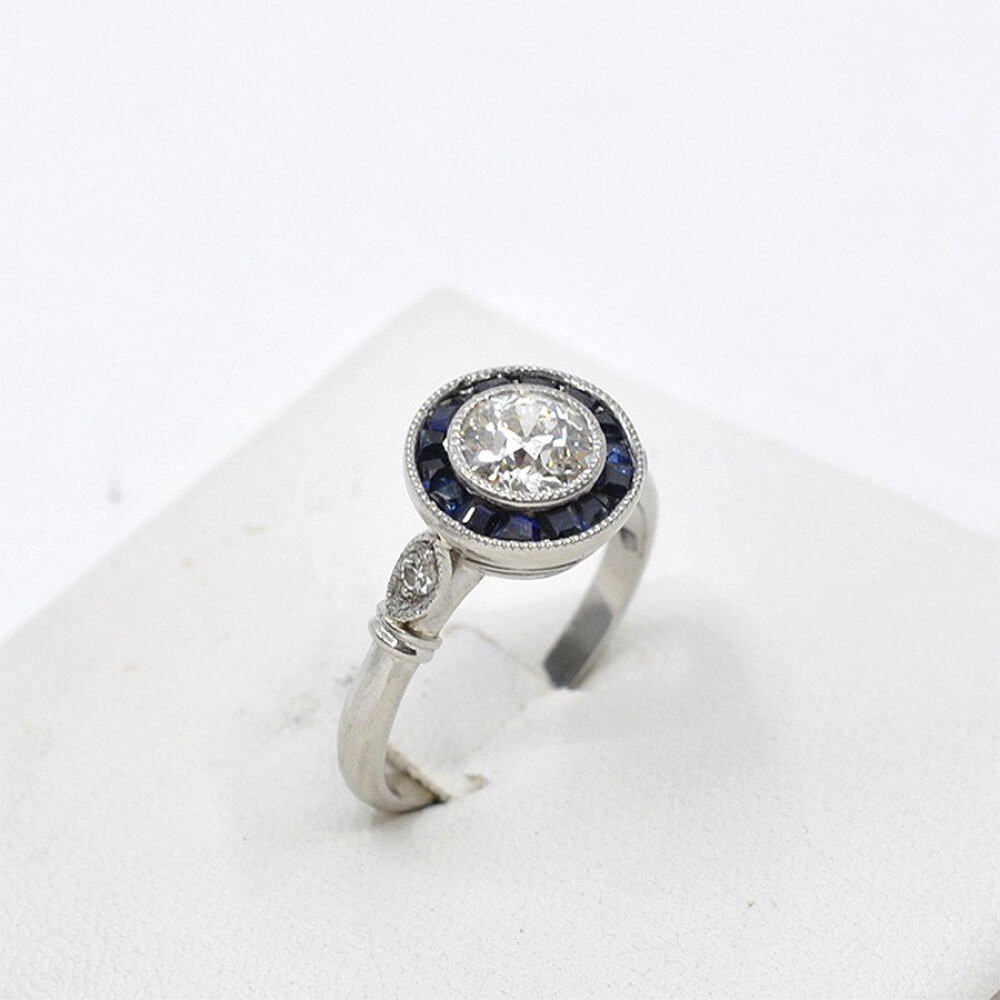 Anillo Platino, Brillantes Y Zafiros Sinteticos Anillo Platino, Brillantes Y Zafiros Sinteticos