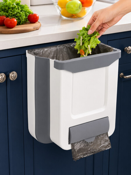 PAPELERA PARA COCINA PLEGABLE GRIS