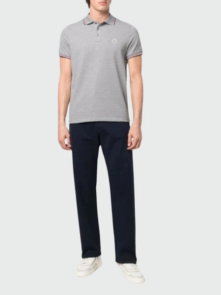 Moncler -Remera polo de algodón manga corta Gris