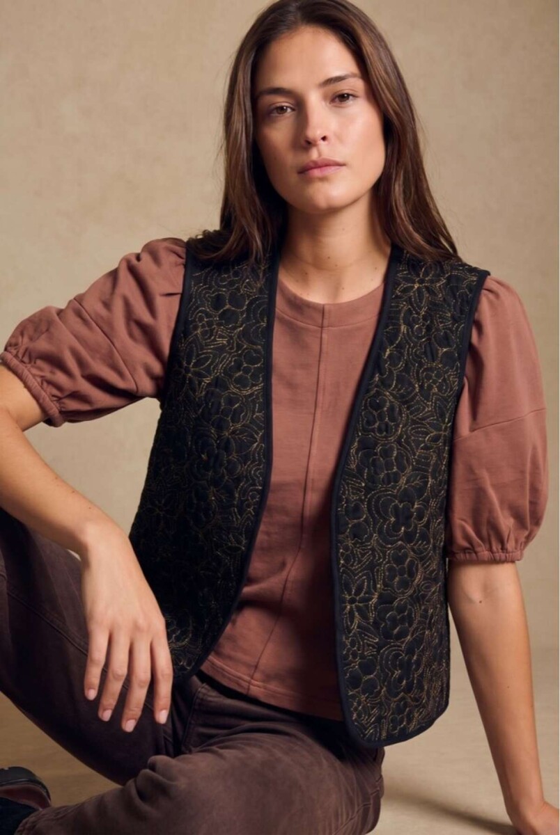 Chaleco Bordado Reversible Gamuza - Negro 