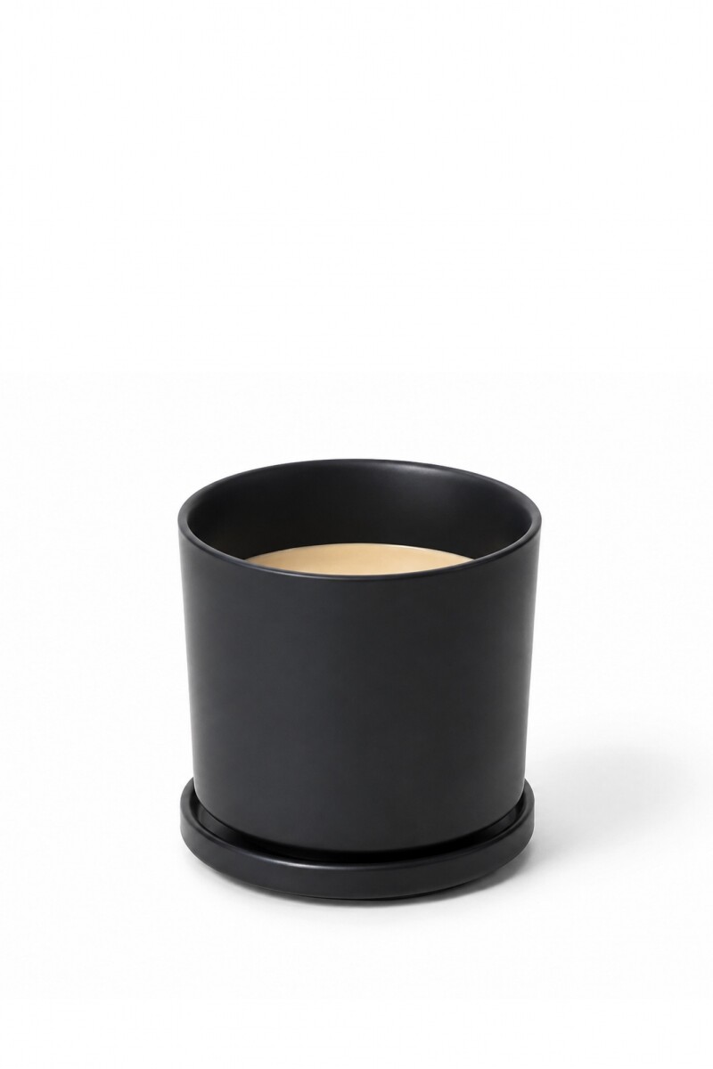 MACETA CERÁMICA CON PLATO MATE - NEGRO 