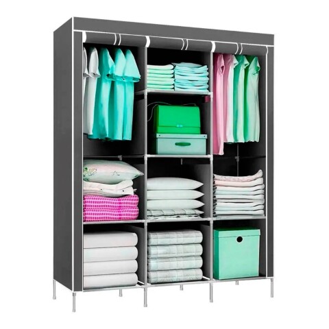 Ropero Placard Tela Desmontable 8 Estantes Perchero Doble Color Variante Gris