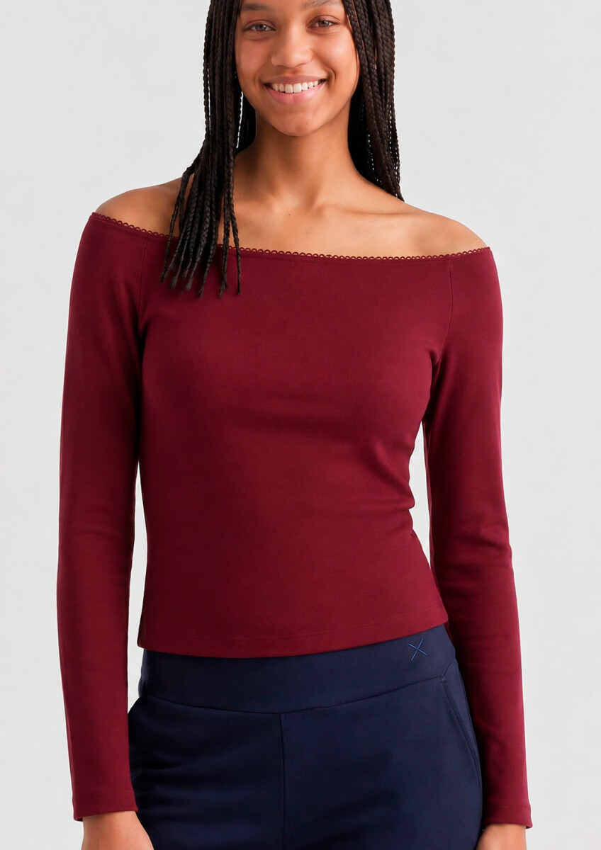 BLUSA JUVENIL DE MANGA LARGA CON HOMBROS DESCUBIERTOS - BORDEAUX 