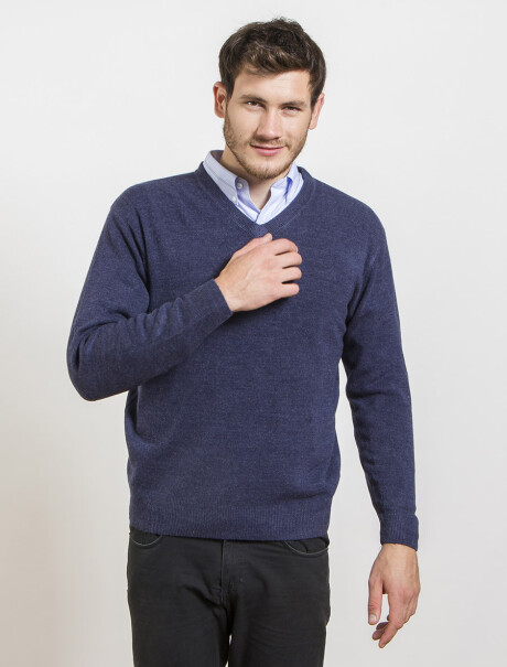Buzo Cashmere Escote V Azul Melange