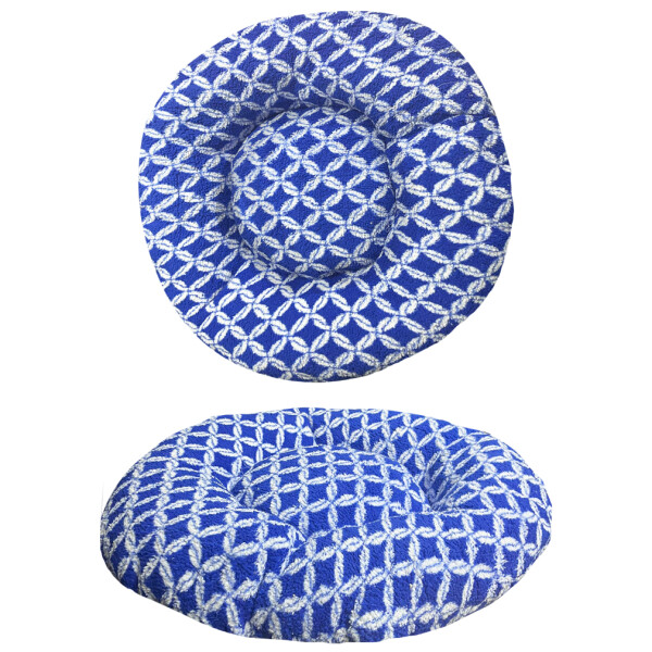 Cama Colchon Perro Gato Grande Redondo Puff Comodo 70 Cm Variante Color Azul con Rombos