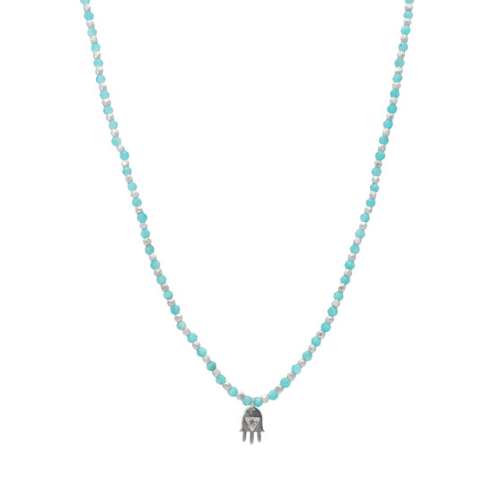 Collar Cadena Karvik Dije Amazonita Con Mano De Hamsa Plata 925 0