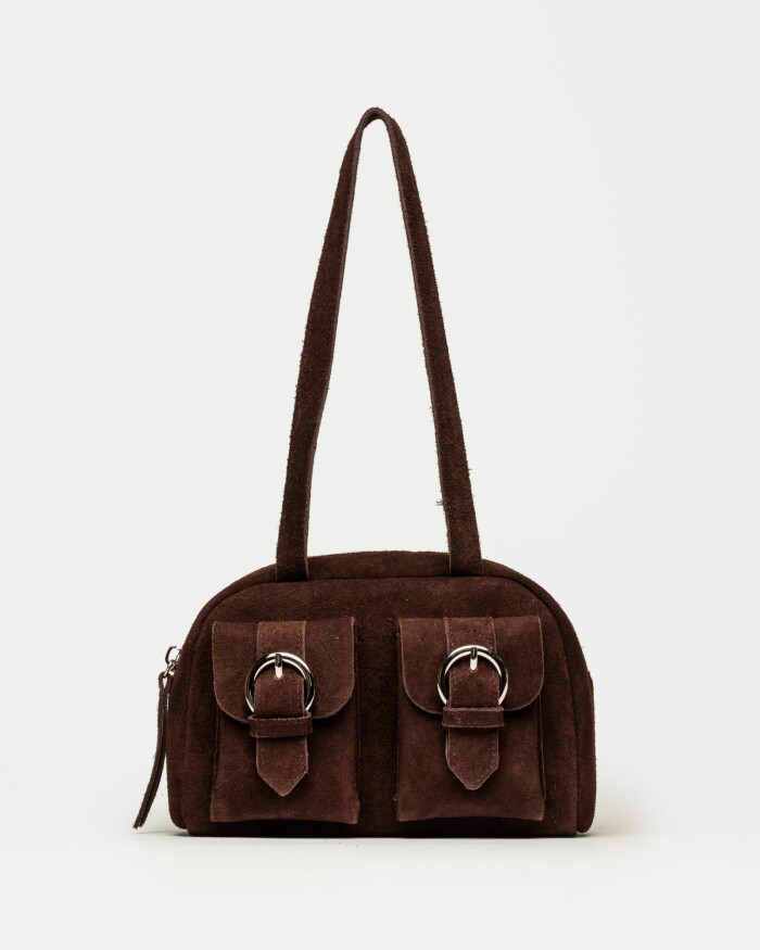 Cartera al hombro Indie en cuero gamuza Marron