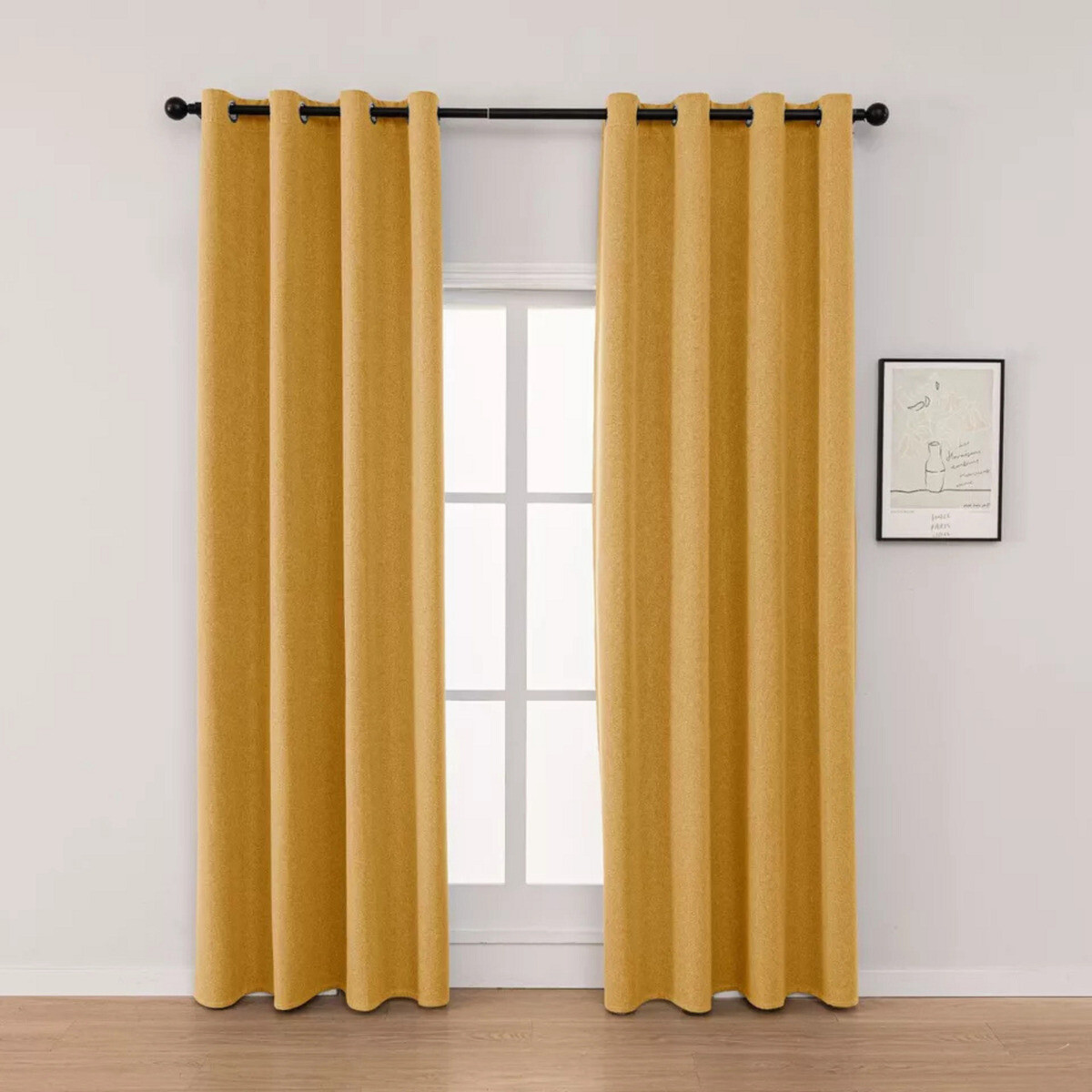 Cortina 2 Paños 106 X160 Cm Textura Lino - Amarillo 