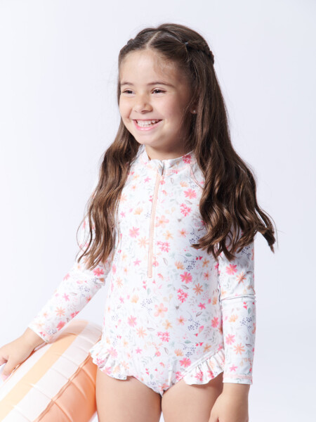 Malla manga larga uv estampa Flores Blanco