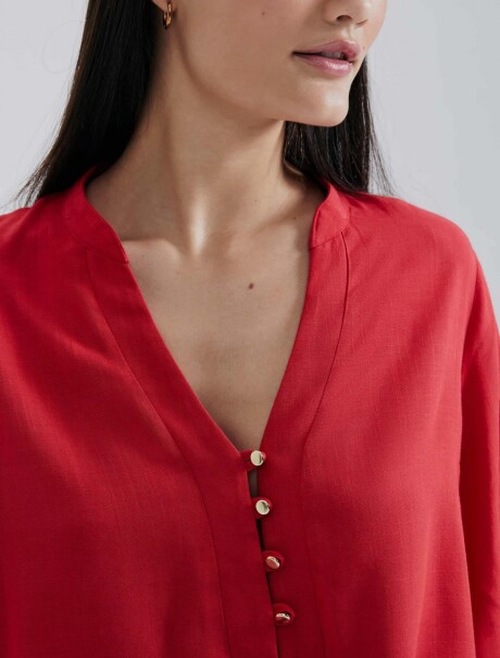 BLUSA FEMENINA ESCOTE V CON BOTONES ROJO