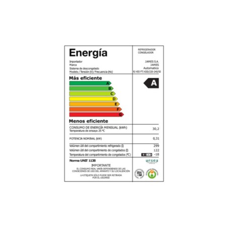 HELADERA JAMES CON FREEZER 421 LTS. FRIO SECO INVERTER HELADERA JAMES CON FREEZER 421 LTS. FRIO SECO INVERTER