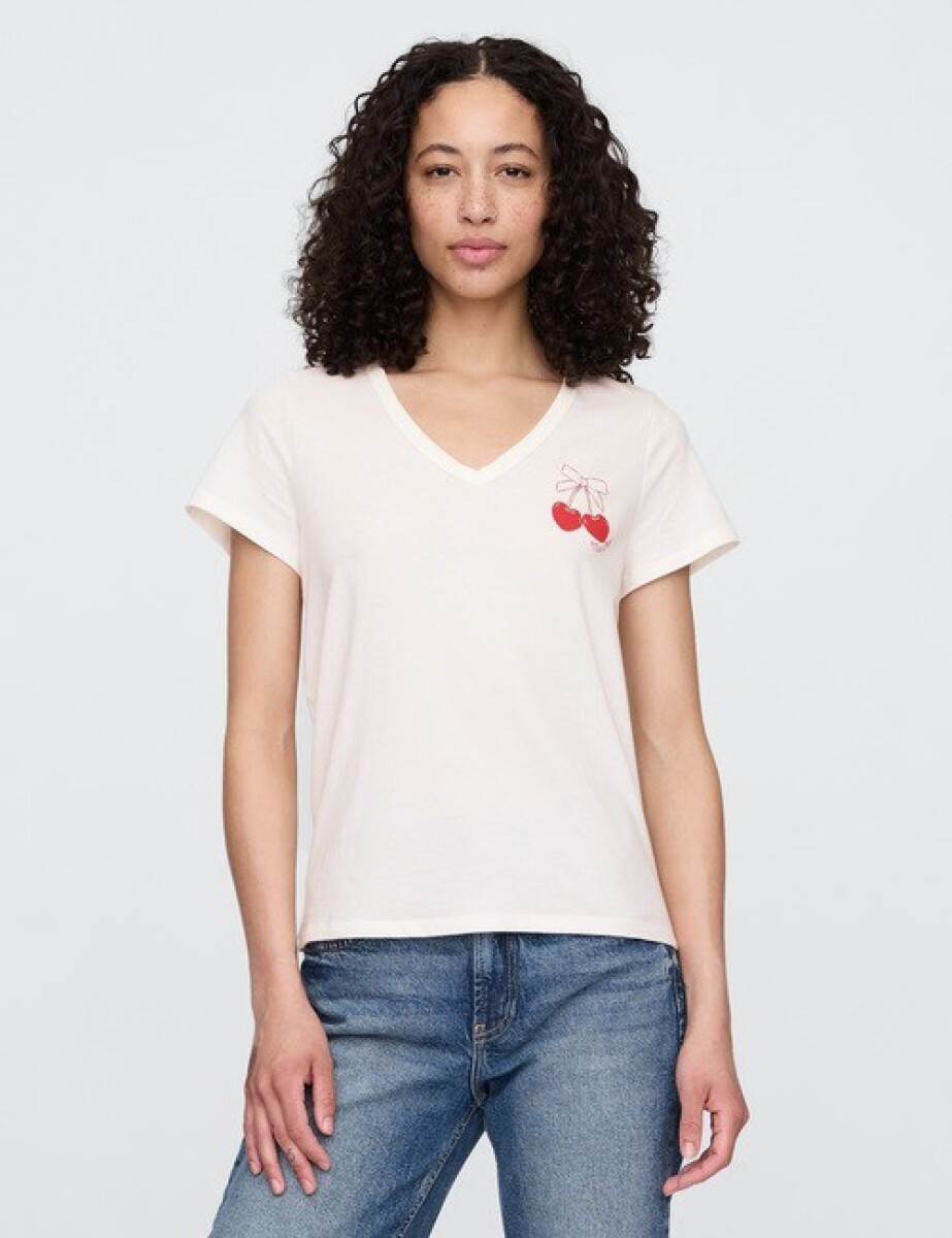 Remera Gràfico Escote V Mujer - Milk 