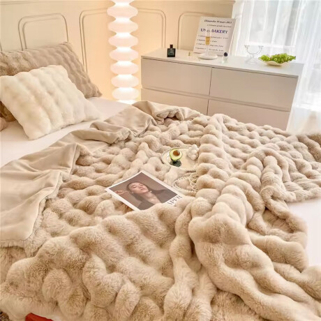 Frazada Manta 2 Plazas Afelpada Pelos Forro Polar Cama Sofá Beige