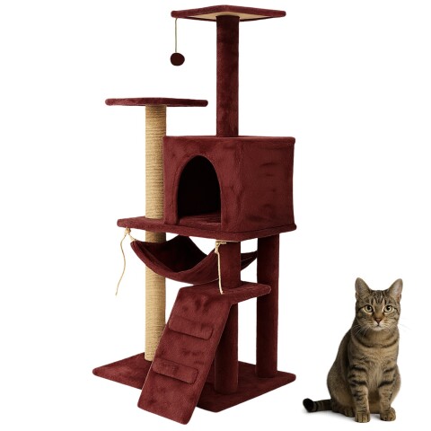 Gimnasio Rascador Para Gato Torre Casa Hamaca Escalera Atrix Variante Color Bordo