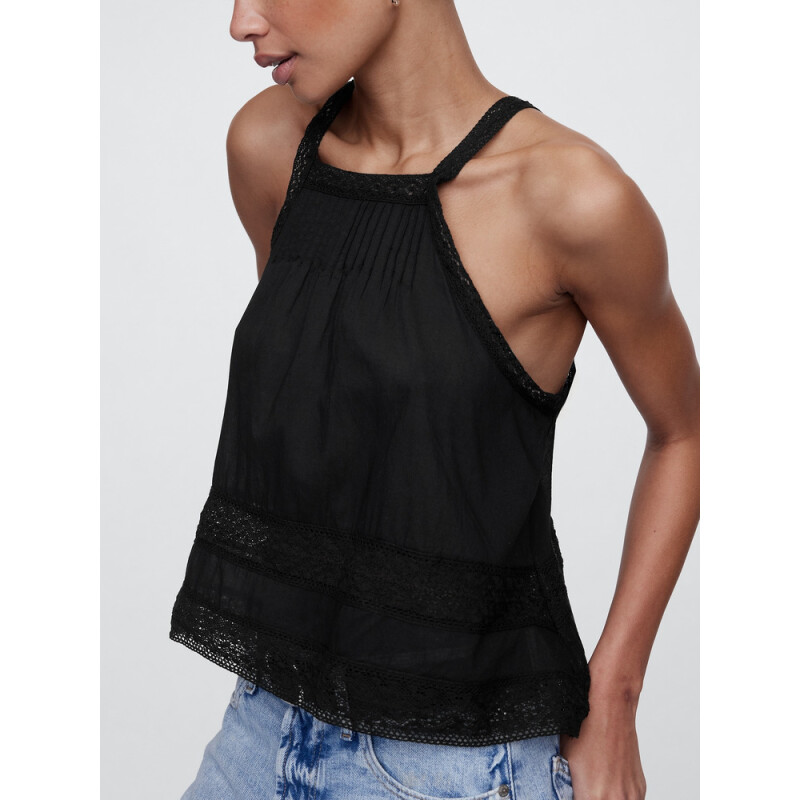 V-LACE TRIM HALTER TOP BLACK