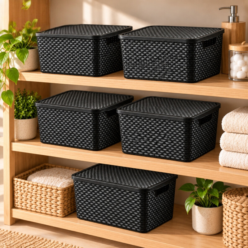 Set x5 Caja ratán 7 lts NEGRO