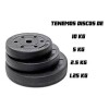 Kit 2 Mancuernas + Barra Recta Maciza 1.8m + 30 Kilos Pesas 2x10Kg 2x5Kg