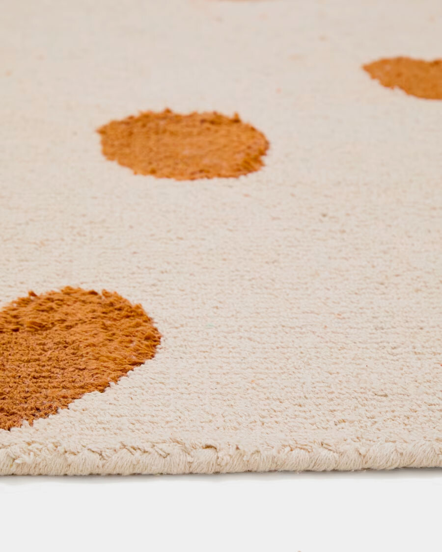 Alfombra Tandani de algodón beige con diseño de guepardo naranja 90 x 150 cm Alfombra Tandani de algodón beige con diseño de guepardo naranja 90 x 150 cm