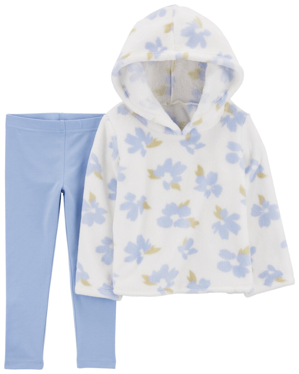 Set dos piezas, calza de algodón y buzo de micropolar, diseño floral 