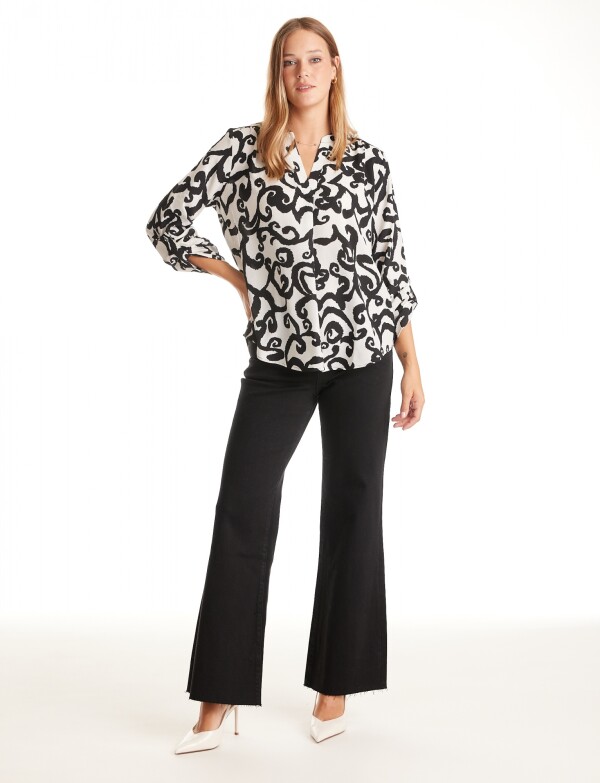 Blusa Escote V Print BLANCO/NEGRO