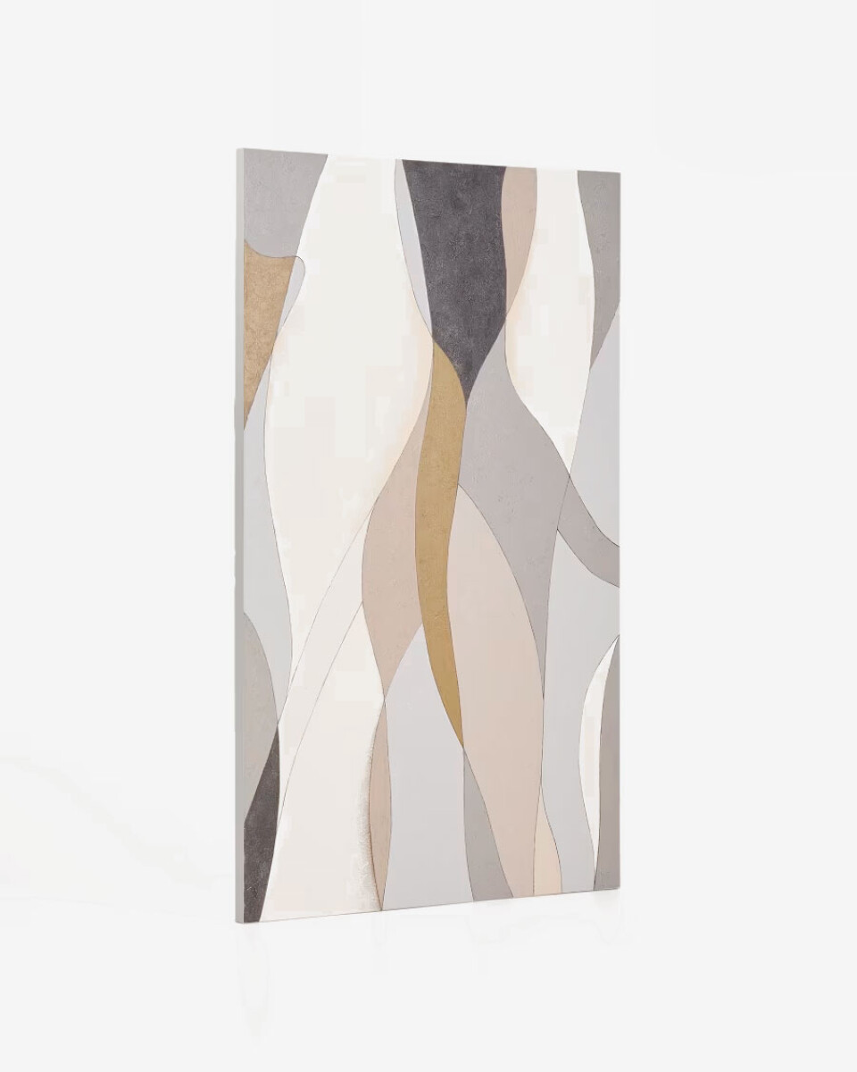 Lienzo abstracto Marvilo gris y mostaza 120 x 200 cm 