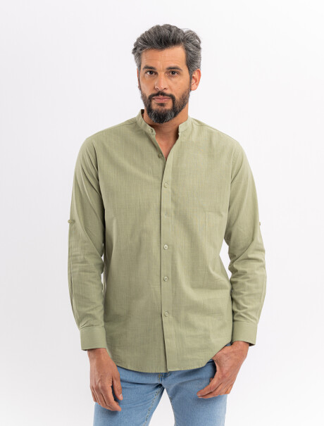 Camisa m/l efecto lino oliva