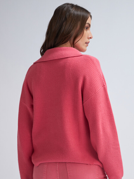 Sweater de punto cuello polo Rosado
