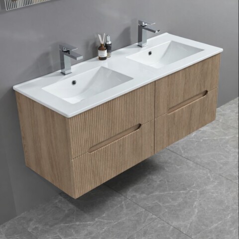 Mueble De Baño Suspendido Oak Ripado 120 Cm Con doble Bacha Mueble De Baño Suspendido Oak Ripado 120 Cm Con Doble Bacha