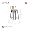 Pack 2 Taburetes Tolix con Respaldo y Asiento de Madera Lumax Gris