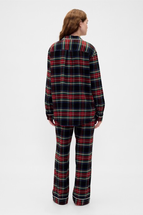 Pijama Set Camisa Y Pantalón Franela Mujer Fs Black Tartan