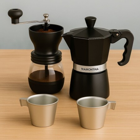Pack Cafetera Tramontina + Molinillo Manual + 2 Tazas 200Ml Pack Cafetera Tramontina + Molinillo Manual + 2 Tazas 200Ml
