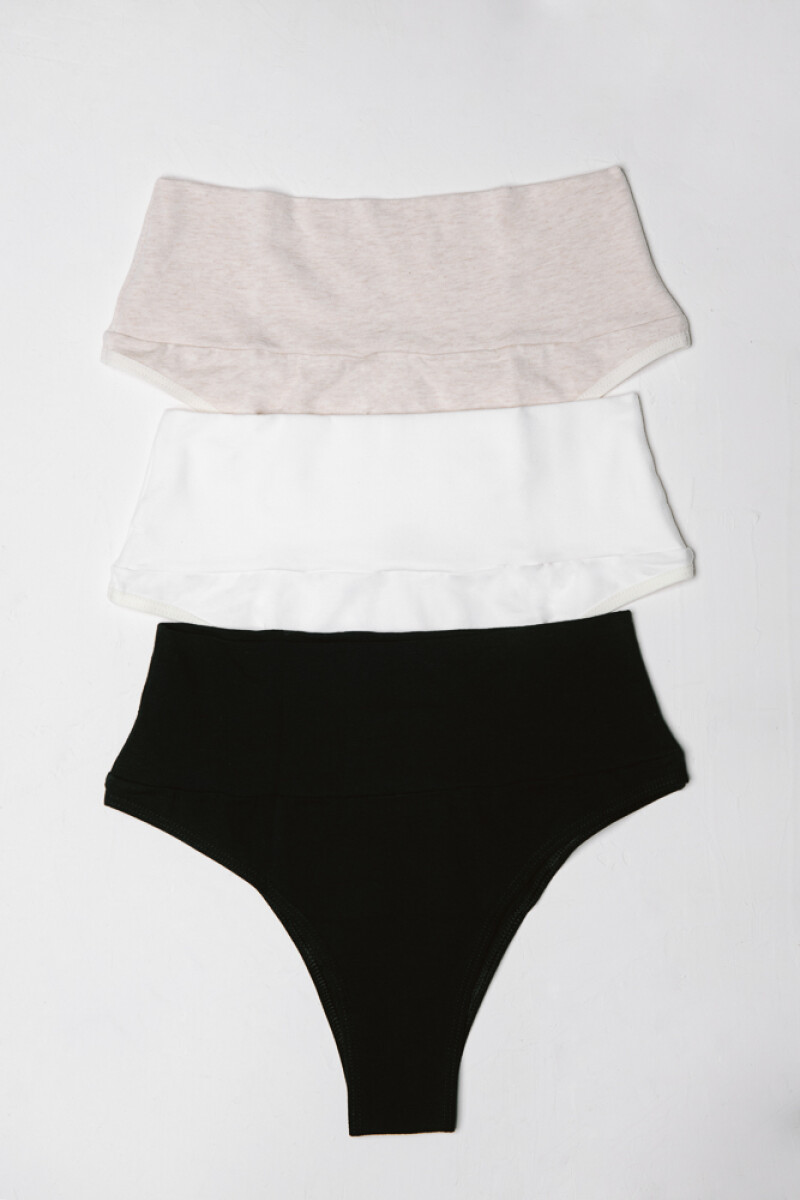 Pack de 3 Culottes Gracia Algodón [B84] - Crema, Negro, Beige 