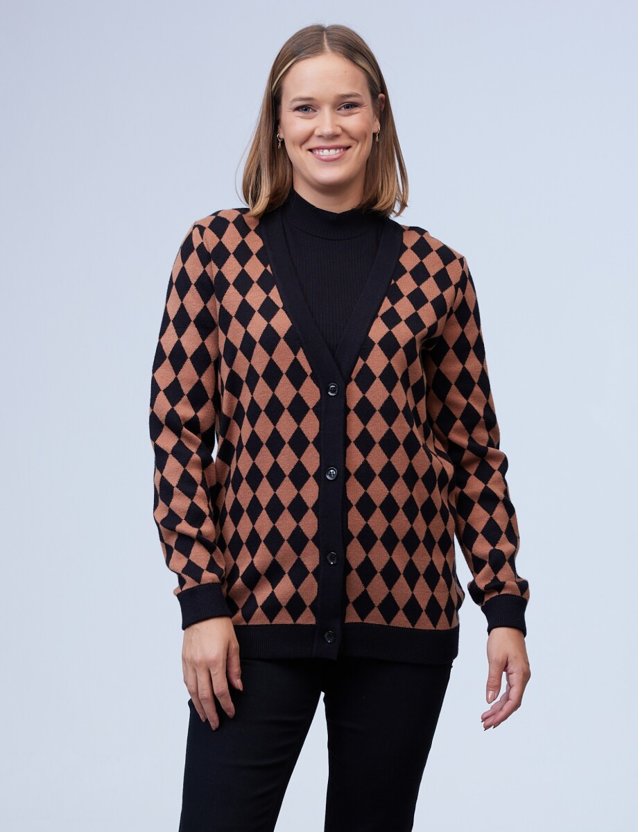 Cardigan Rombos - Negro/tostado 