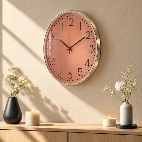 Reloj de Pared Grande Color Salmón con Marco Dorado - Ø 50cm Reloj de Pared Grande Color Salmón con Marco Dorado - Ø 50cm