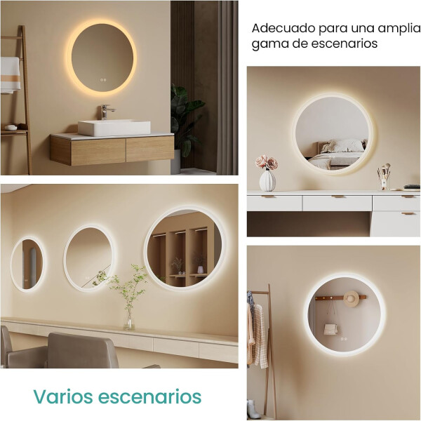 Espejo Redondo De Baño Led 60cm Funsión Desempañado DORADO
