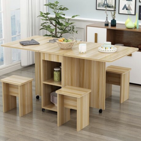 Mesa Con Bancos Plegables modelo Tetris Madera Clara