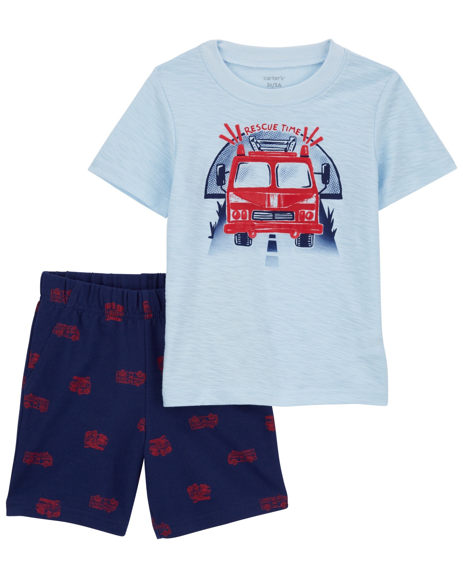Set dos piezas de algodón, short y remera diseño bomberos Sin color