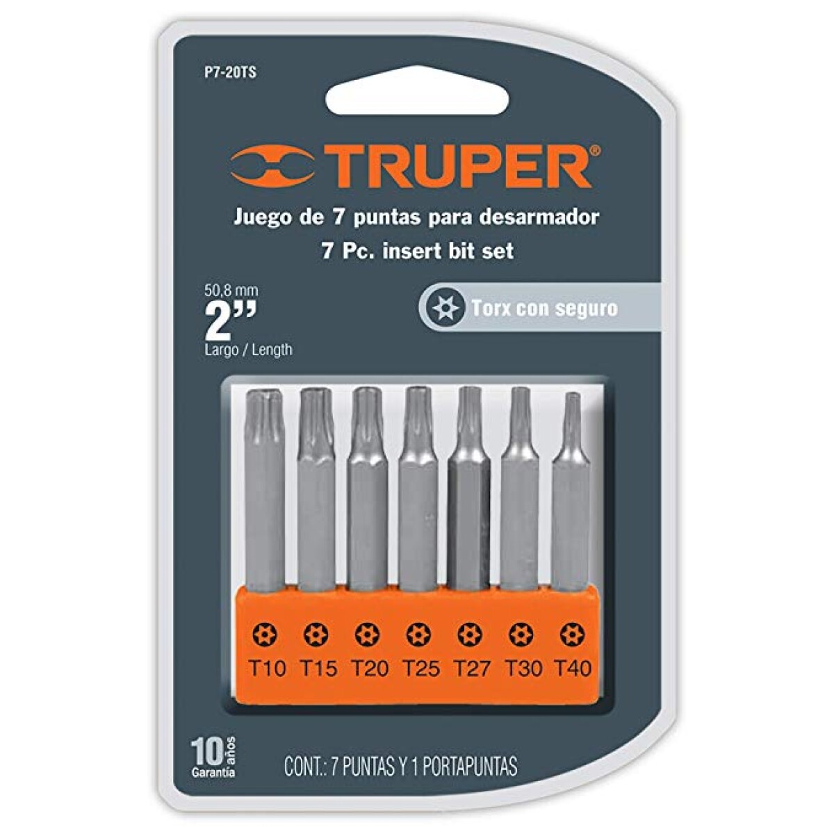 JUEGO 7 PUNTA TORX 50MM C/SEGURO (IDEM P7-25T) TRUPER P7-20TS - N/a 