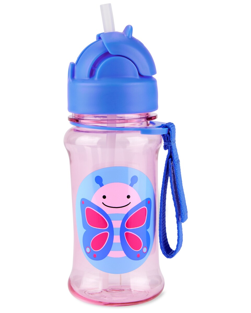 Botella de plástico Tritan, con sorbito, diseño mariposa 