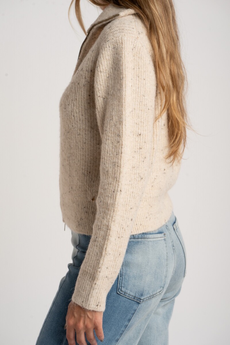 Cardigan Lana Cierre Beige Melange